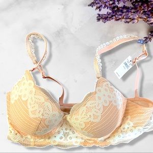 🆕 Aerie Plunge Day to Play Push Up Lace Bra 36B Beige
